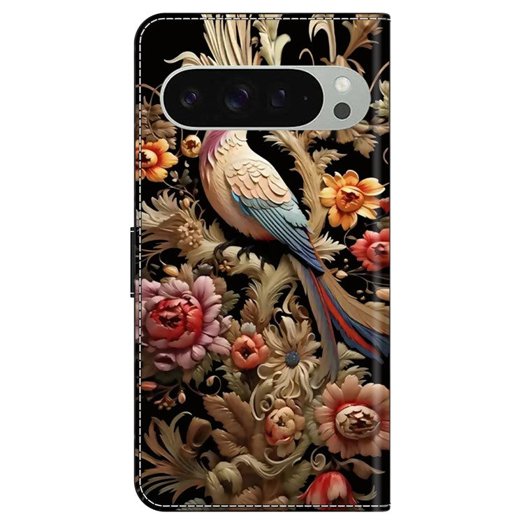 For Google Pixel 9 Pro XL Case PU Leather Wallet Phone Cover with Stand - Vintage Flower and Bird