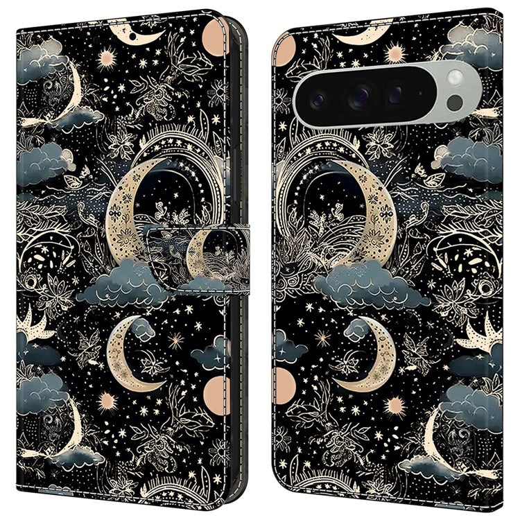 For Google Pixel 9 Pro XL Case PU Leather Wallet Phone Cover with Stand - Moon