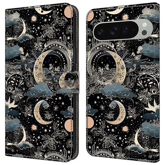For Google Pixel 9 Pro XL Case PU Leather Wallet Phone Cover with Stand - Moon