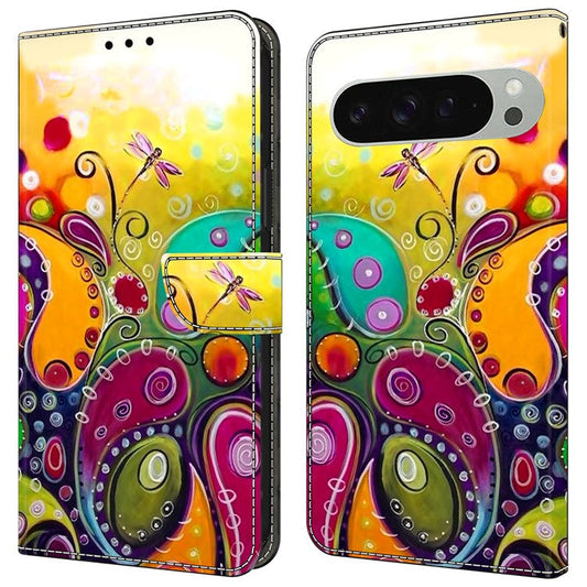 For Google Pixel 9 Pro XL Case PU Leather Wallet Phone Cover with Stand - Colorful Flower