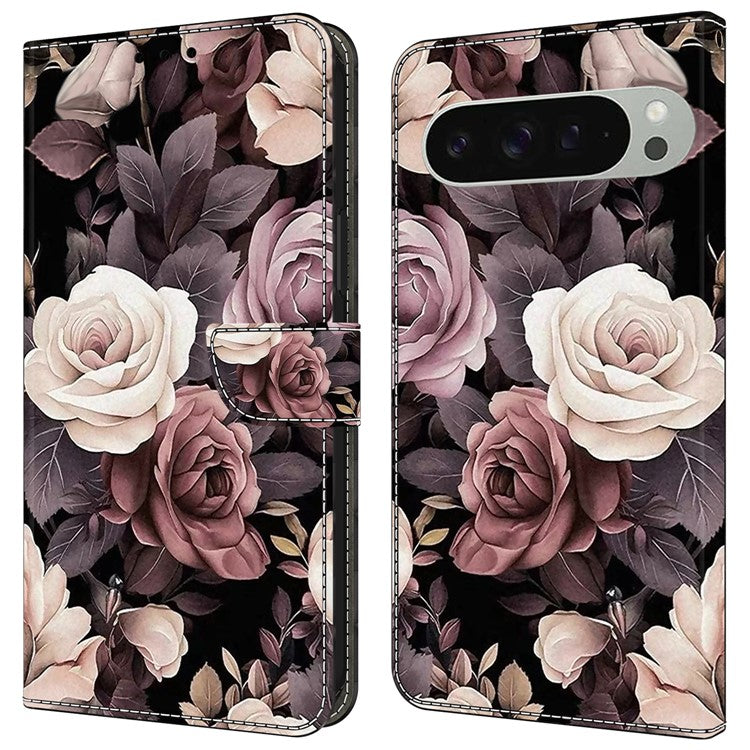 For Google Pixel 9 Pro XL Case PU Leather Wallet Phone Cover with Stand - Rose