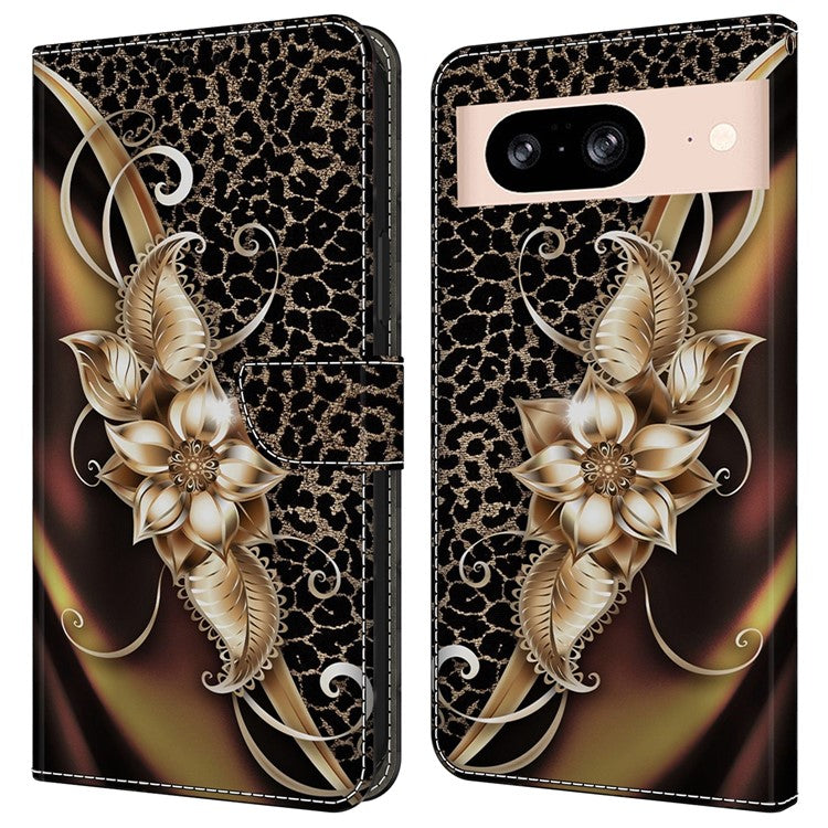 For Google Pixel 8a Case PU Leather Wallet Phone Cover with Stand - Metal Flower