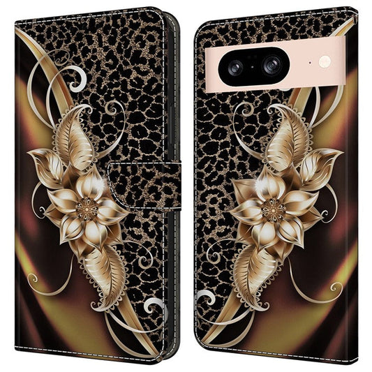 For Google Pixel 8a Case PU Leather Wallet Phone Cover with Stand - Metal Flower
