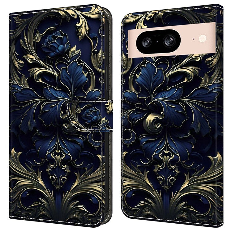 For Google Pixel 8a Case PU Leather Wallet Phone Cover with Stand - Blue Flower