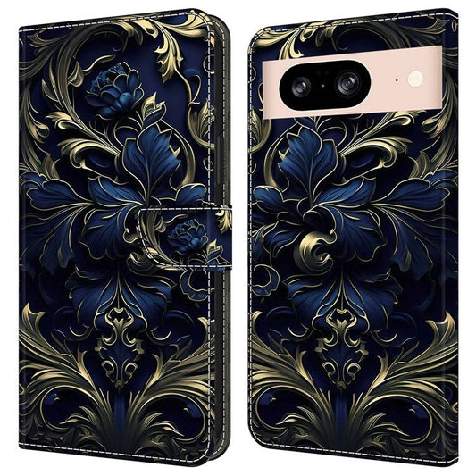For Google Pixel 8a Case PU Leather Wallet Phone Cover with Stand - Blue Flower