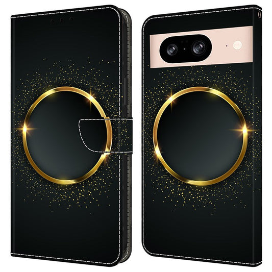 For Google Pixel 8a Case PU Leather Wallet Phone Cover with Stand - Gold Ring
