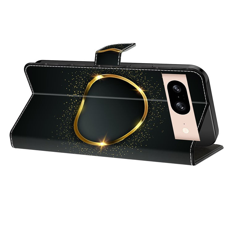 For Google Pixel 8a Case PU Leather Wallet Phone Cover with Stand - Gold Ring