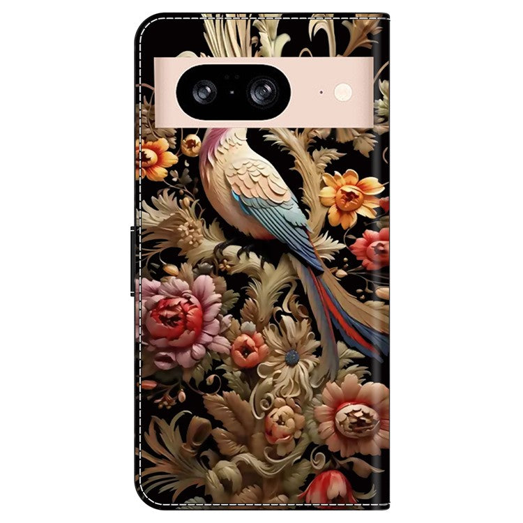 For Google Pixel 8a Case PU Leather Wallet Phone Cover with Stand - Vintage Flower and Bird