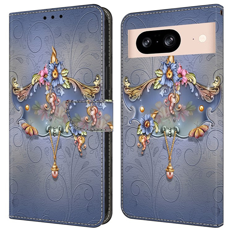 For Google Pixel 8a Case PU Leather Wallet Phone Cover with Stand - Carving Flower
