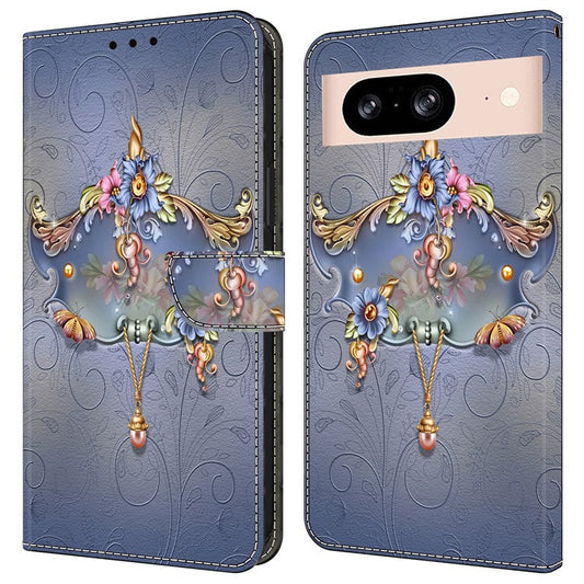 For Google Pixel 8a Case PU Leather Wallet Phone Cover with Stand - Carving Flower