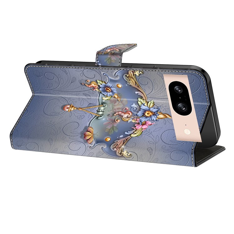 For Google Pixel 8a Case PU Leather Wallet Phone Cover with Stand - Carving Flower