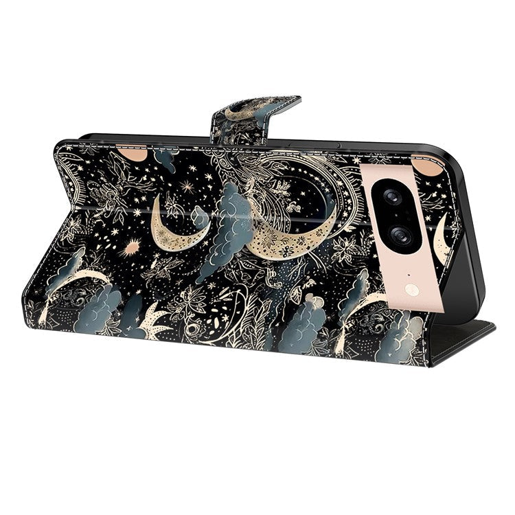 For Google Pixel 8a Case PU Leather Wallet Phone Cover with Stand - Moon