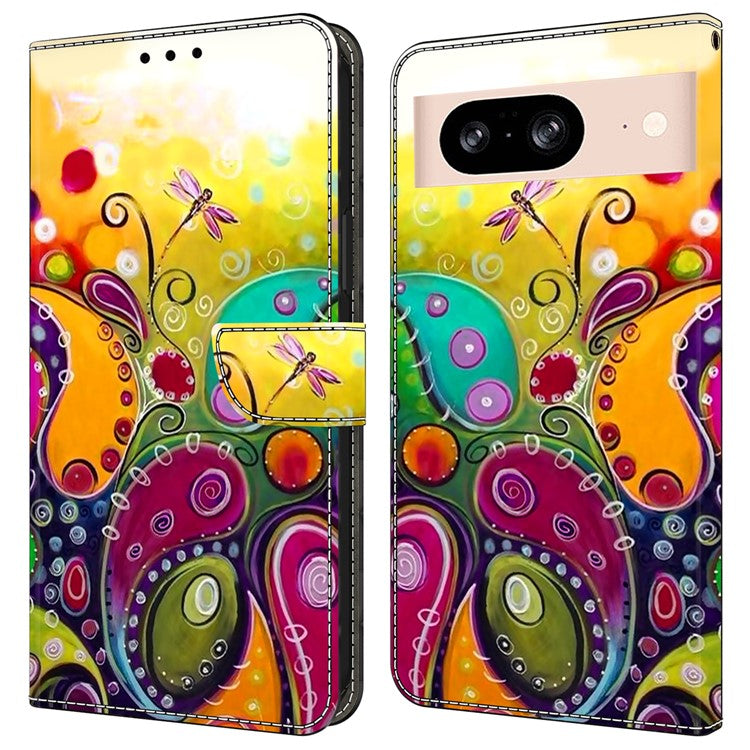 For Google Pixel 8a Case PU Leather Wallet Phone Cover with Stand - Colorful Flower