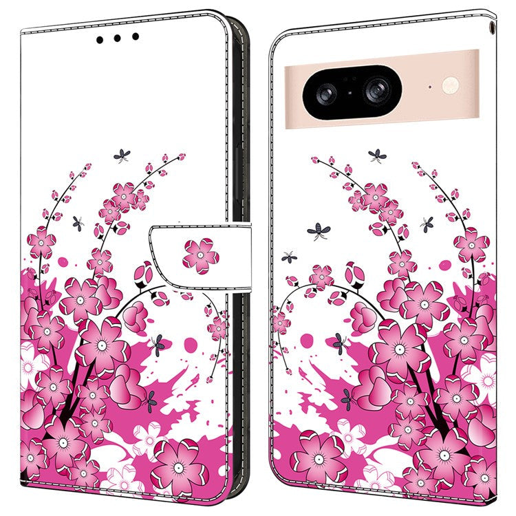 For Google Pixel 8a Case PU Leather Wallet Phone Cover with Stand - Flower Vine