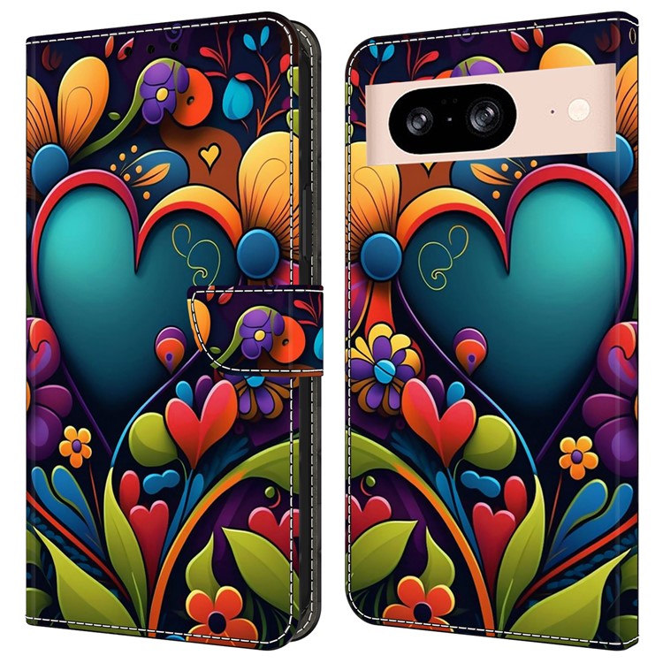 For Google Pixel 8a Case PU Leather Wallet Phone Cover with Stand - Paint Flower