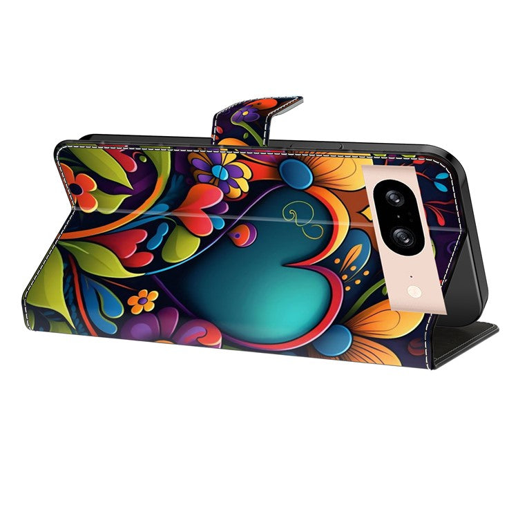 For Google Pixel 8a Case PU Leather Wallet Phone Cover with Stand - Paint Flower