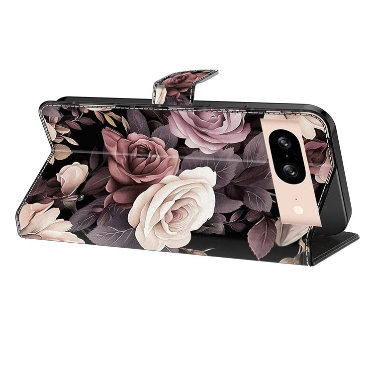 For Google Pixel 8a Case PU Leather Wallet Phone Cover with Stand - Rose