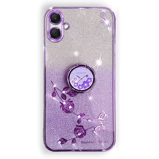 KADEM For Samsung Galaxy A06 Case Ring Kickstand TPU Flowers Phone Cover Gradient Glitter - Purple