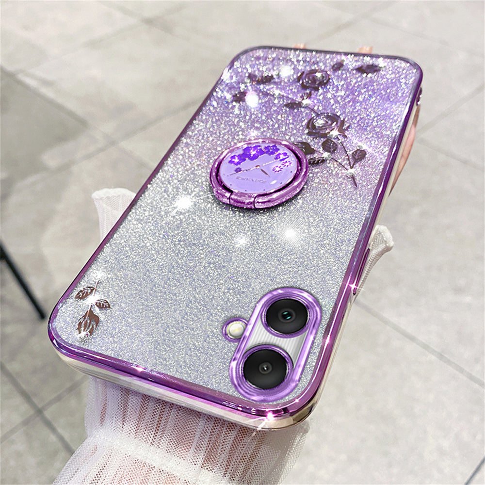KADEM For Samsung Galaxy A06 Case Ring Kickstand TPU Flowers Phone Cover Gradient Glitter - Purple