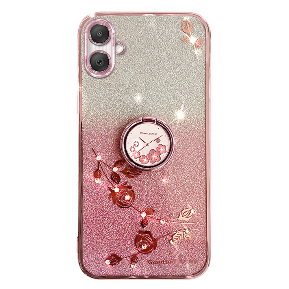 KADEM For Samsung Galaxy A06 Case Ring Kickstand TPU Flowers Phone Cover Gradient Glitter - Rose Gold