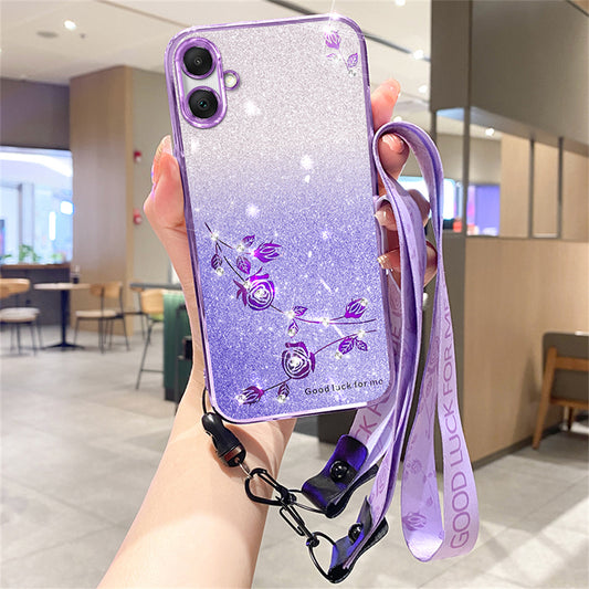 KADEM For Samsung Galaxy A06 Case Flower Pattern TPU Gradient Phone Cover with Lanyards - Purple