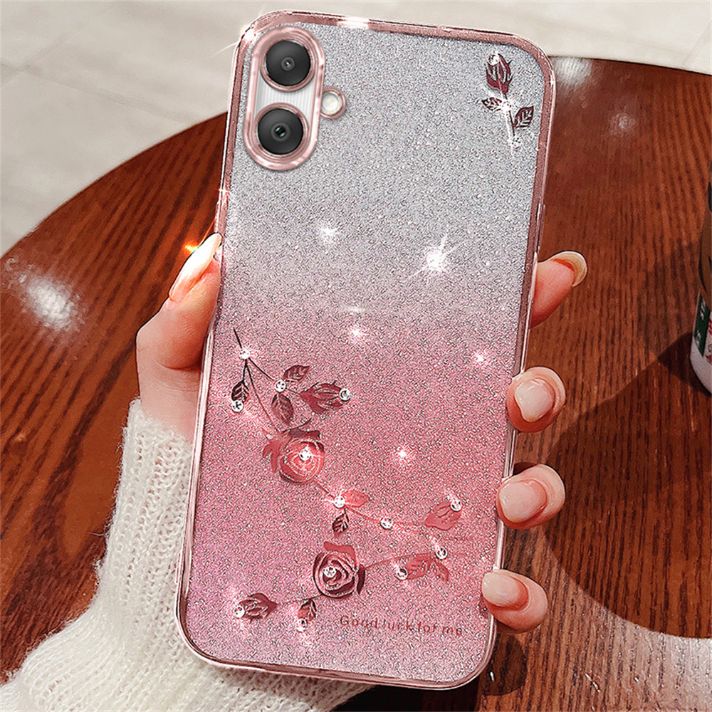 KADEM For Samsung Galaxy A06 Case Flower TPU Flexible Gradient Phone Cover - Rose Gold