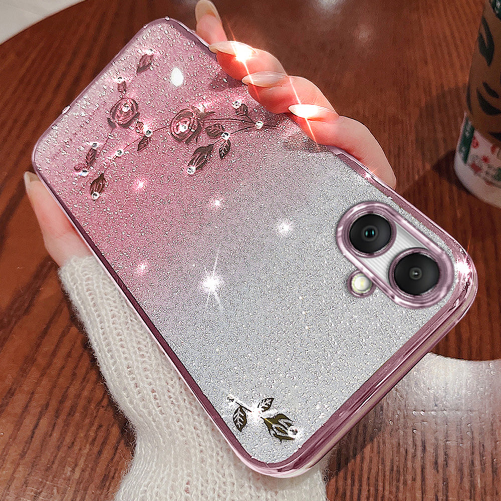 KADEM For Samsung Galaxy A06 Case Flower TPU Flexible Gradient Phone Cover - Rose Gold