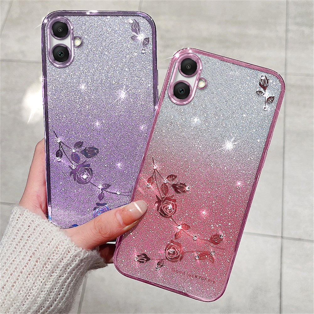 KADEM For Samsung Galaxy A06 Case Flower TPU Flexible Gradient Phone Cover - Rose Gold
