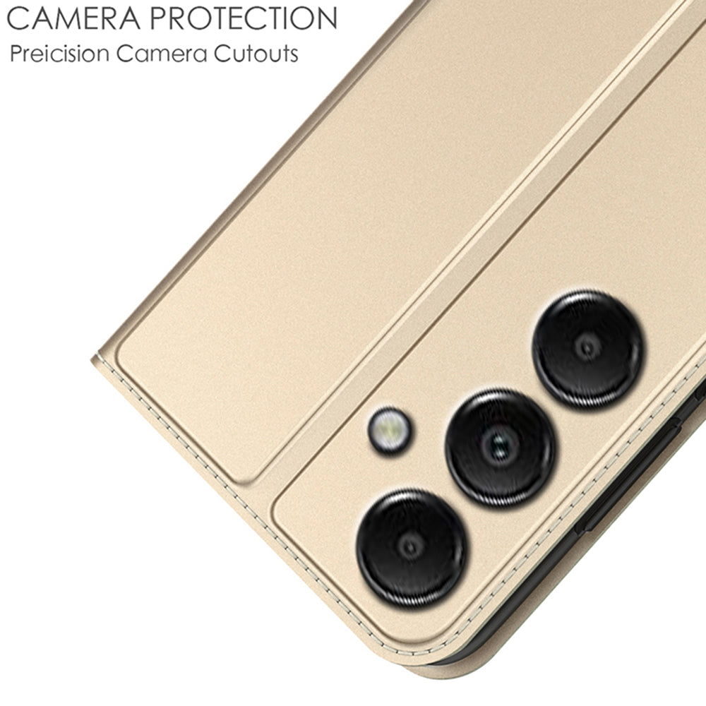 For Samsung Galaxy A16 5G / A16 4G Case PU Leather Phone Cover with Card Holder Stand Magnetic Closure - Gold