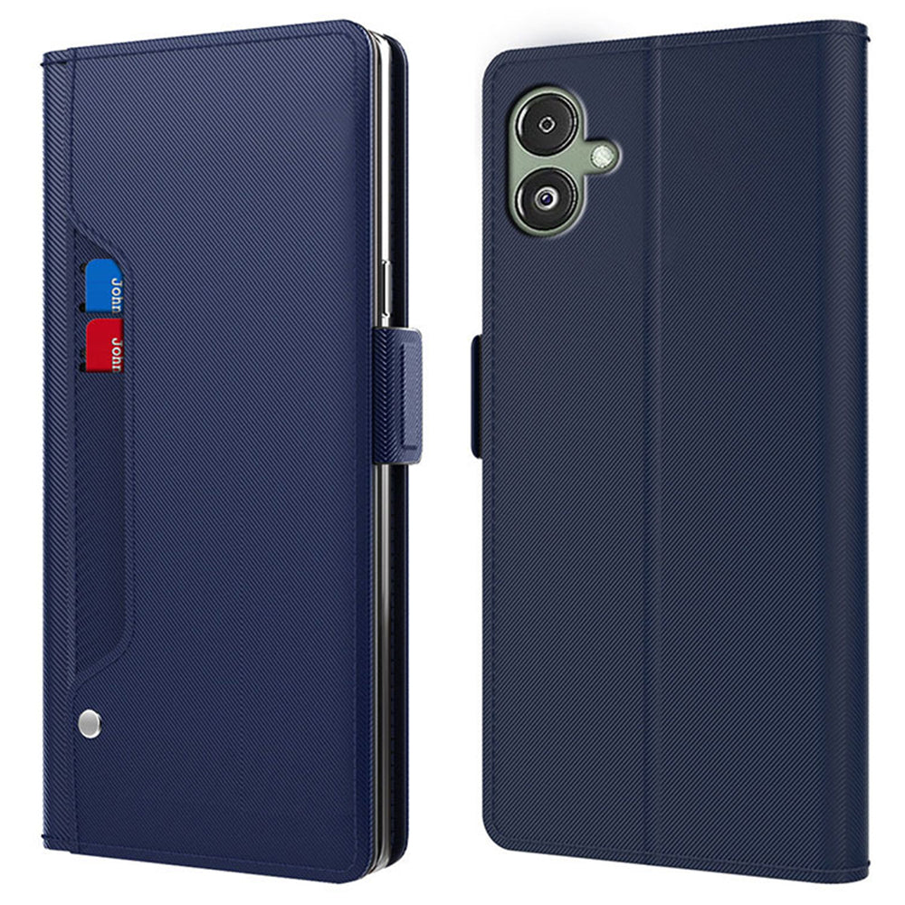 For Samsung Galaxy A06 Case Stand PU Leather Phone Cover Card Holder Mirror - Blue