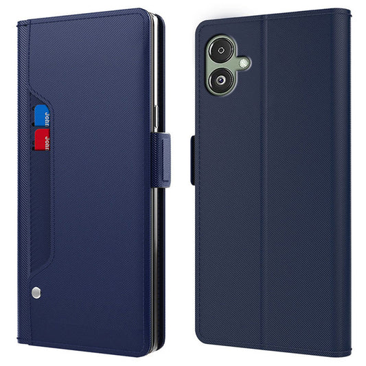 For Samsung Galaxy A06 Case Stand PU Leather Phone Cover Card Holder Mirror - Blue