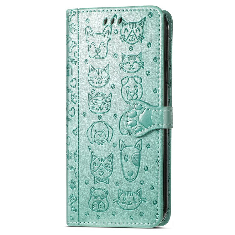 For OnePlus Nord CE4 Lite 5G  /  Oppo K12x 5G (China) Case Leather Wallet Flip Phone Cover Cute Cat Dog Pattern - Green