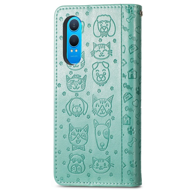For OnePlus Nord CE4 Lite 5G  /  Oppo K12x 5G (China) Case Leather Wallet Flip Phone Cover Cute Cat Dog Pattern - Green