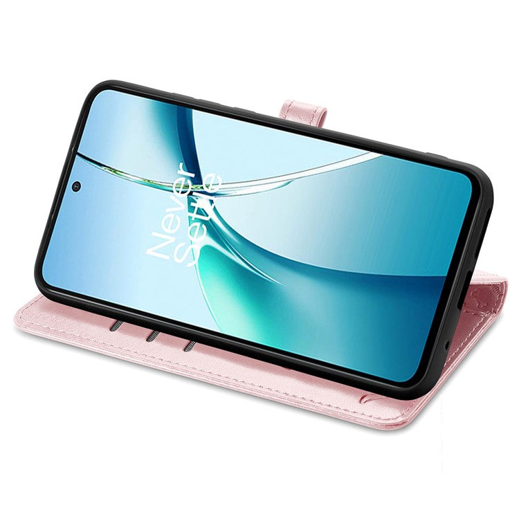 For OnePlus Nord CE4 Lite 5G  /  Oppo K12x 5G (China) Case Leather Wallet Flip Phone Cover Cute Cat Dog Pattern - Rose Gold