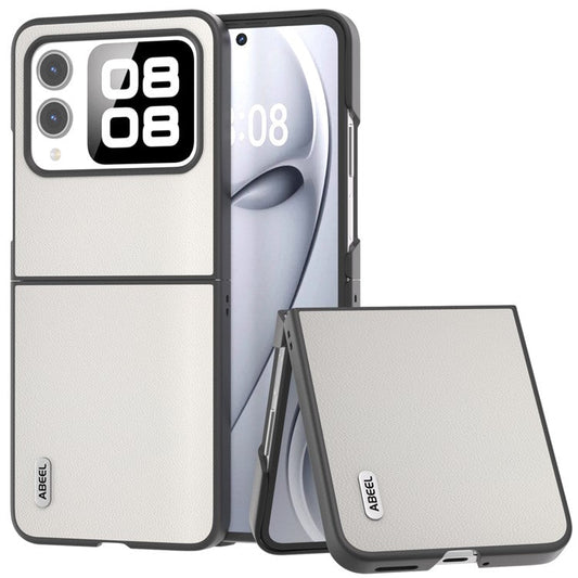 ABEEL For Huawei nova Flip 5G Case Anti-Drop Genuine Cow Leather PC Phone Cover - White