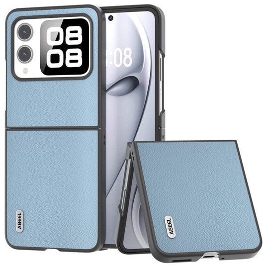 ABEEL For Huawei nova Flip 5G Case Anti-Drop Genuine Cow Leather PC Phone Cover - Sky Blue