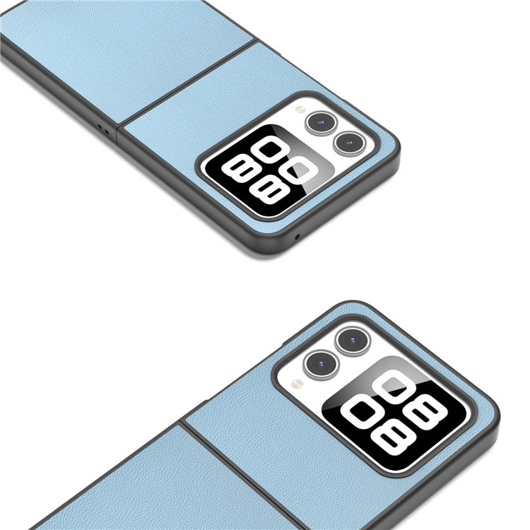 ABEEL For Huawei nova Flip 5G Case Anti-Drop Genuine Cow Leather PC Phone Cover - Sky Blue