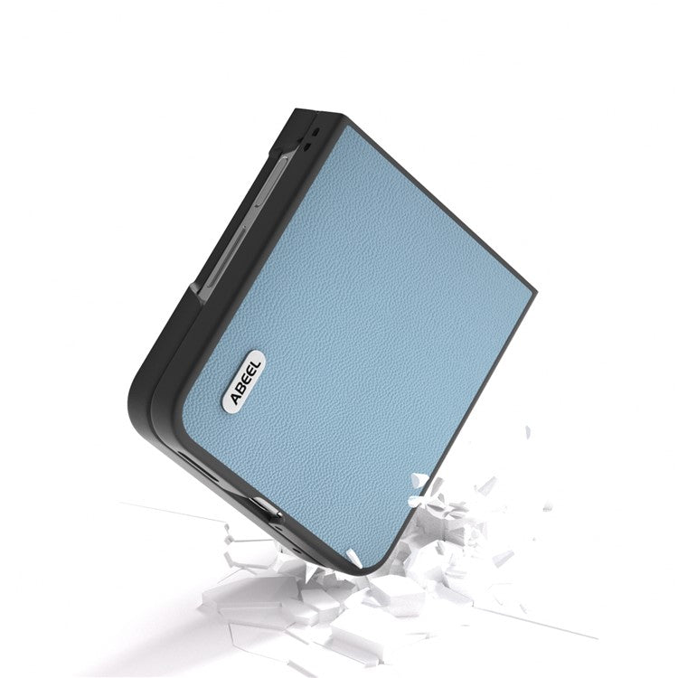ABEEL For Huawei nova Flip 5G Case Anti-Drop Genuine Cow Leather PC Phone Cover - Sky Blue