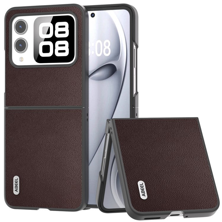 ABEEL For Huawei nova Flip 5G Case Anti-Drop Genuine Cow Leather PC Phone Cover - Coffee
