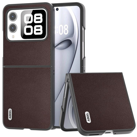 ABEEL For Huawei nova Flip 5G Case Anti-Drop Genuine Cow Leather PC Phone Cover - Coffee
