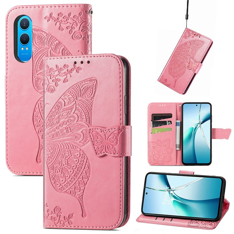 For OnePlus Nord CE4 Lite 5G / Oppo K12x 5G (China) Case PU Leather Wallet Phone Cover Butterfly Pattern - Pink