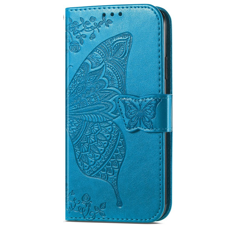 For OnePlus Nord CE4 Lite 5G / Oppo K12x 5G (China) Case PU Leather Wallet Phone Cover Butterfly Pattern - Blue