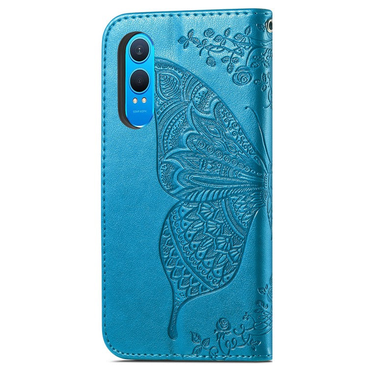 For OnePlus Nord CE4 Lite 5G / Oppo K12x 5G (China) Case PU Leather Wallet Phone Cover Butterfly Pattern - Blue