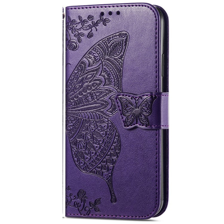 For OnePlus Nord CE4 Lite 5G / Oppo K12x 5G (China) Case PU Leather Wallet Phone Cover Butterfly Pattern - Dark Purple