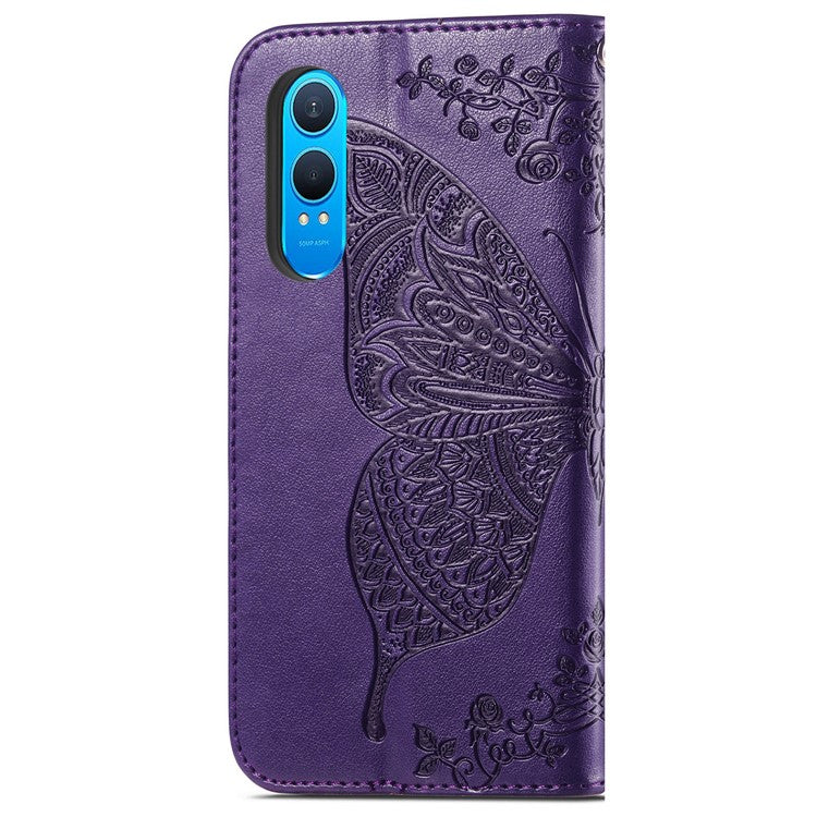 For OnePlus Nord CE4 Lite 5G / Oppo K12x 5G (China) Case PU Leather Wallet Phone Cover Butterfly Pattern - Dark Purple