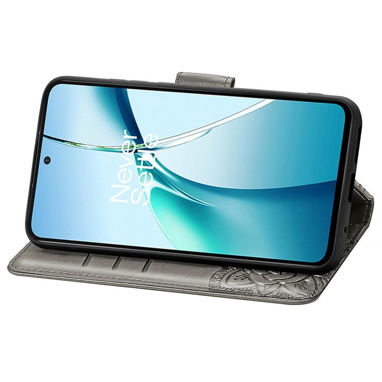 For OnePlus Nord CE4 Lite 5G / Oppo K12x 5G (China) Case PU Leather Wallet Phone Cover Butterfly Pattern - Grey