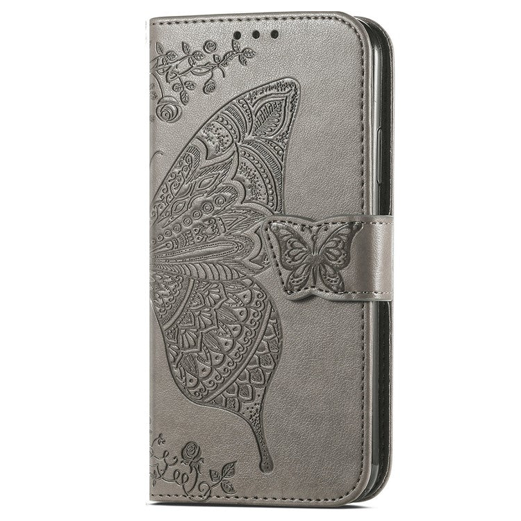 For OnePlus Nord CE4 Lite 5G / Oppo K12x 5G (China) Case PU Leather Wallet Phone Cover Butterfly Pattern - Grey
