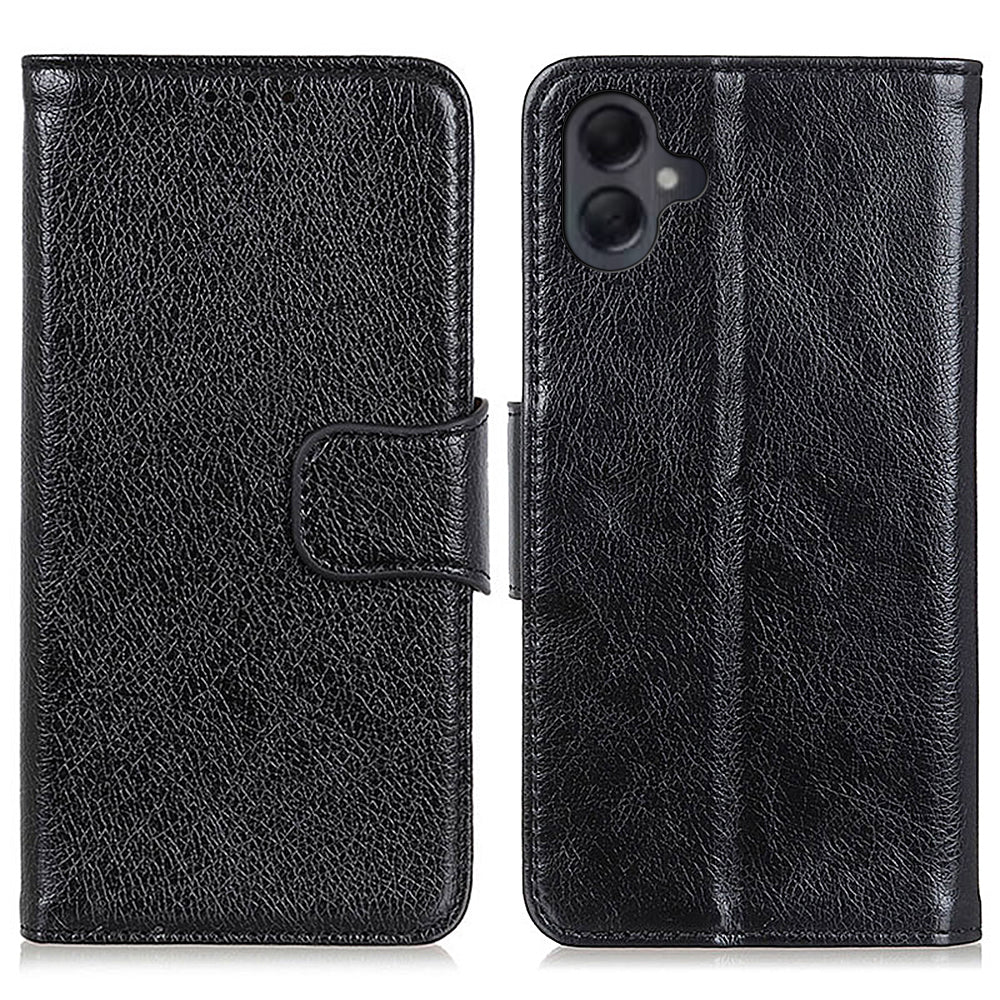For Samsung Galaxy A06 Case Nappa Texture Split Leather Wallet Phone Cover - Black