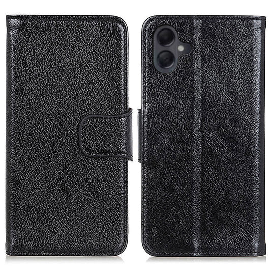 For Samsung Galaxy A06 Case Nappa Texture Split Leather Wallet Phone Cover - Black