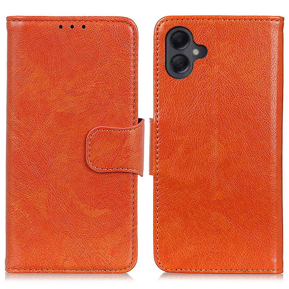 For Samsung Galaxy A06 Case Nappa Texture Split Leather Wallet Phone Cover - Orange